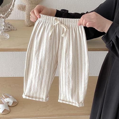 Ashmyova Classic Casual Pants for Boys Thin Cotton Stripe Elastics Waist Spring Summer Trousers Toddler Long Pants 2Pcs thumbnail 2