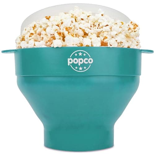 POPCO Silicone Microwave Popcorn Popper with Handles, Silicone Popcorn Maker, Collapsible Bowls, Dishwasher Safe - 15 Colors Available (AQUA) - Image 1