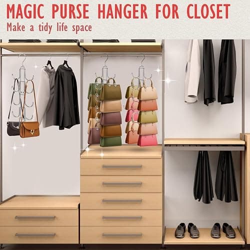 Purse Organizer for Closet, Upgraded Purse Hanger with 10 Big Hooks, 360 Degree Rotation for Better Organizer&Display, Collapsible Space Saving Hangers Rack for Handbag, Belt, Scarve, Tie thumbnail 7