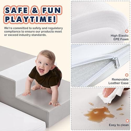 little dove Large 4-Piece Set Climbing Toys for Toddlers 1-3, Baby Foam Climbing Blocks for Toddlers,Soft Play Toddler Climbing Toys Indoor for Crawling Climbing and Sliding,Foam Play Gym,Gray & White thumbnail 5