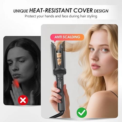 LA MAESII Automatic Rotating Curling Iron, Hair Curler with 3 Temps Fast Heating, 2-Way Rotating 1 Inch Curling Wand, Ceramic Coating, Ionic, Anti-Scald, Anti-Tangle, Dual Voltage Auto Shut-Off (Gray) thumbnail 4