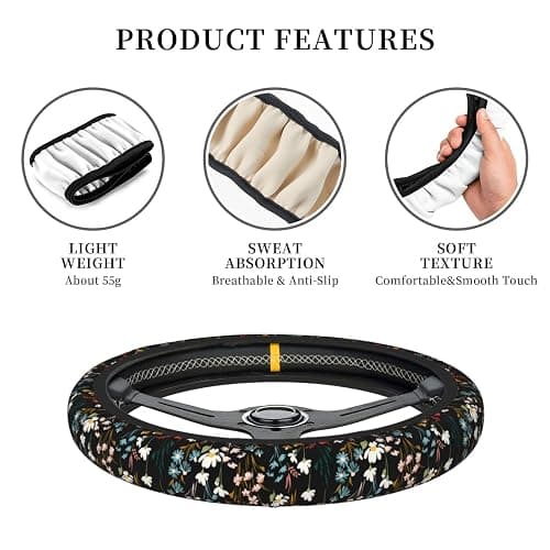 Chic Wildflowers Steering Wheel Cover for Men Women Universal Car Accessories 15 Inch Neoprene Auto Interior Decor thumbnail 4