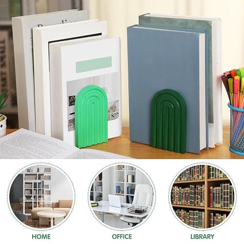 Harloon 4 Pcs Boho Arch Wood Bookends Rainbow Arch Back to School Book Stand Decorative Bookend for Shelves Non Skid Cute Book Stoppers for Heavy Books Home Office Library Kitchen(Green Color) thumbnail 6