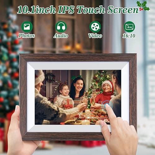 Frameo 10.1 Inch WiFi Digital Picture Frame with Frameo App, IPS Touch Screen HD Electronic Digital Photo Frame, Share Photos & Videos Instantly, Auto-Rotate Digital Picture Frame, Brown Wood thumbnail 3