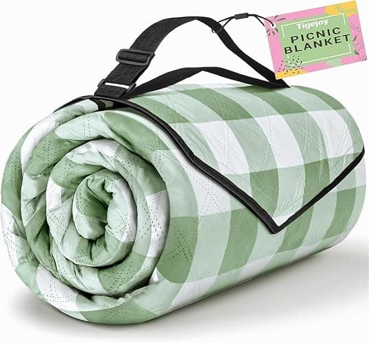 TigeJoy Extra Large Picnic Blanket Waterproof Foldable 80''x80'', Outdoor Picnic Mat Beach Blanket Sandproof for Park, Grass, Travel, Hiking, Camping Essentials, Gingham Picnic Blanket - Image 1