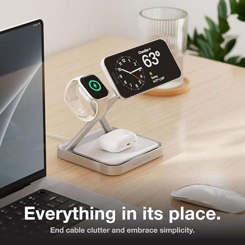 NOCO XGrid XDS3: 3-in-1 Wireless Charging Stand – Charging Station for iPhone, Apple Watch, and AirPods – MagSafe Compatible, Qi2 Certified – Includes 45W USB-C Wall Charger and 6.5-Foot USB-C Cable thumbnail 3