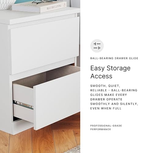 Signature Design by Ashley Onita 2-Drawer White Nightstand Bedside Table | Hardware-free modern small nightstand, Smooth-gliding ball-bearing drawers, Durable engineered wood thumbnail 9