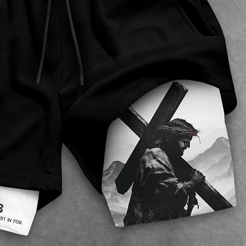GritSon Psalm 56:3 Christian Shorts for Men, Mens Gym Clothes, Mens Shorts with Liner, Work Out Shorts Gym for Men 2 (M) thumbnail 4