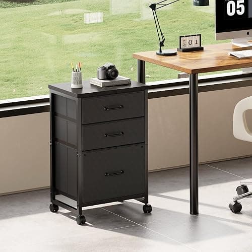 Maihail 3 Drawer Mobile File Cabinet with Wheels Fabric Vertical Filing Cabinet fits A4 or Letter Size for Home Office,Black thumbnail 2