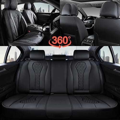 Coverado Seat Covers, Car Seat Covers Full Set, Black Car Seat Cover, Car Seat Covers Front Seats Back Seat Cover, Waterproof Car Seat Cushion, Leather Seat Covers Seat Protector Fit for Most Cars thumbnail 9