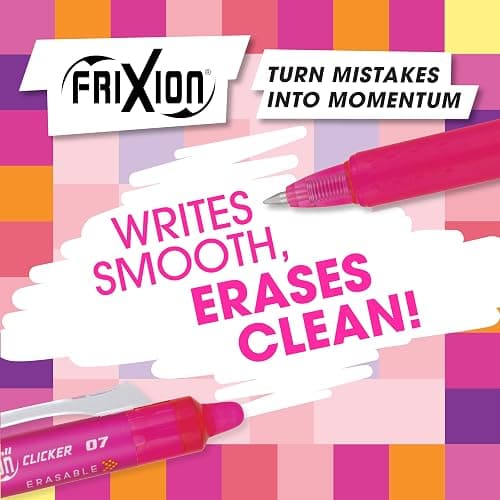 PILOT FriXion Vibe Clicker Erasable Gel Pens, DreamGlow, 0.7mm, 7-Pack | Find your DreamGlow vibe, erasable colored pens 0.7, pink & purple inks, retractable, refillable, quick drying, journal pens thumbnail 3