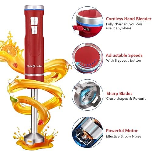 Liebe&Lecker Immersion Blender Handheld Cordless, 3 in 1 Cordless Hand Blender, 8 Speed Emulsion Blender Handheld with Whisk Milk Frother for Soup Smoothie thumbnail 3