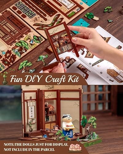 Cutefun Book Nook Kit - DIY Miniature House Kit for Adults, Teens and Beginners, Japanese Tea Room Booknook Tiny House Bookshelf Decor 3D Wooden Puzzles, Gifts for Friends and Family (Tea House) thumbnail 6