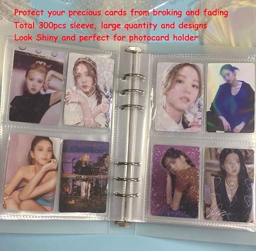Lora Rossie 300 Pcs Kpop Photocard Sleeves Laser Flashing Card Sleeves Heart Star Glass Gemstone Rainbow Holographic Trading Card Protector for Photocard Mini Polaroid Kpop Photo Cards thumbnail 5