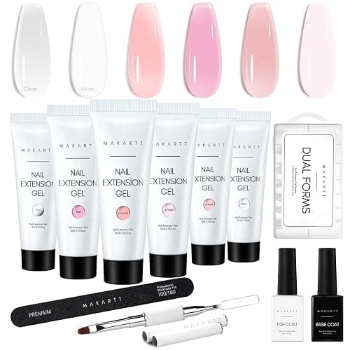 Makartt Hema-Free Poly Nail Gel Kit For Starter, 6 Pcs Clear Pink White Colors Builder for Extension, Long-Lasting Hard Gel for Nails Strengther, All in One Set Slip Solution Salon Home Manicure - Image 1