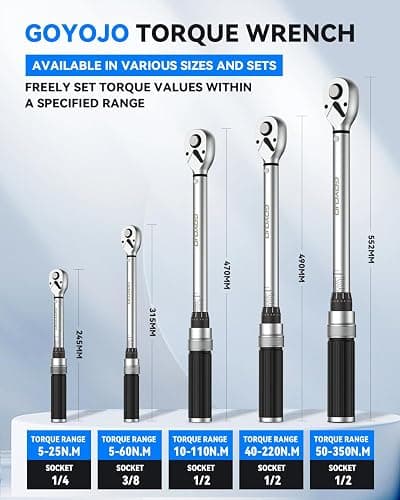 GOYOJO 32-Piece Torque Wrench Set, Chrome Vanadium Steel, 2-24 N.m - Includes 1/4" & 3/8" Sockets, T10-T40, M5-M8, H2-H8, PH1-PH3 Bits, 1/4" 4-Inch Extension - Versatile for Automotive, Cycling & DIY thumbnail 9