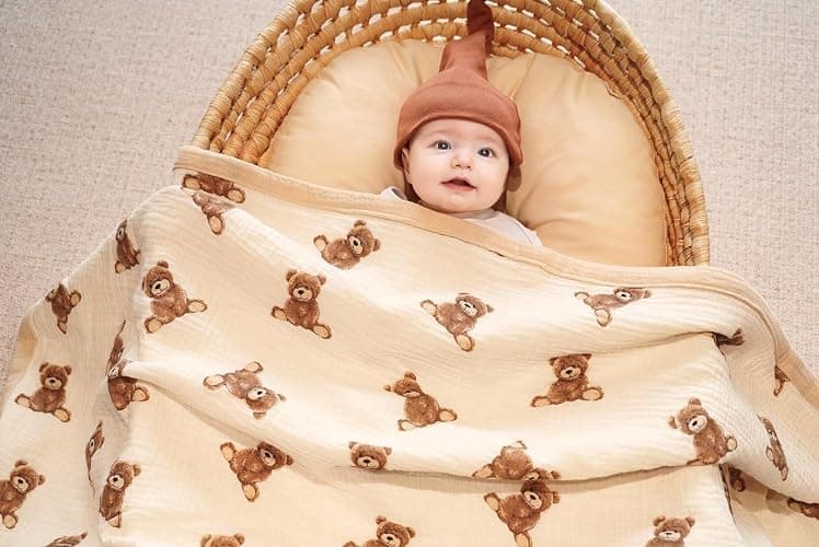 Little Jump 2 Layers Muslin Cotton Baby Blankets - Teddy Bear Toddler Quilt Crib Blanket - Gender Neutral Crib Blanket for Baby Boys and Girls 47"x 47" (Teddy Bears) thumbnail 8