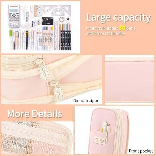 EASTHILL Big Capacity Pencil Case Large Pencil Pouch Stationery Pen Bag for Teen Girls-Pink thumbnail 5
