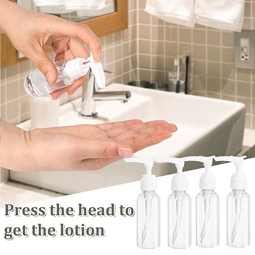 4 Pack Transparent Travel Bottles Empty Plastic Pump Bottles Dispenser Clear Mini Hand Soap Dispenser Foamer Bottle Refillable Travel Pump Bottle for Lotion, Liquids, Toiletries, Shampoo 50ml 1.7oz thumbnail 6