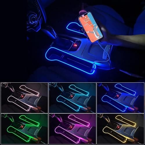 keketuohai 7 Color Led Car Seat Gap Organizer with 56W Fast Charger Car Console Organizer with Cup Holder Front Seat Gap Filler with USB Between Seat Cup Holder fit for Android iPhone (Black) thumbnail 7
