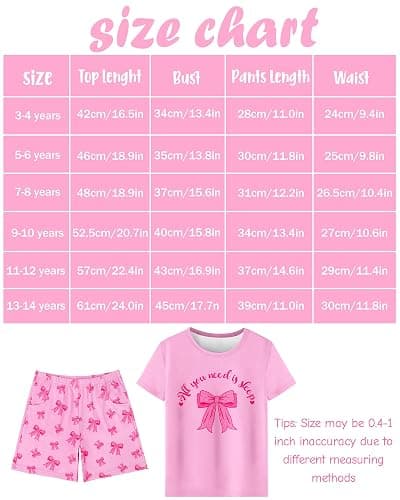 Sylfairy Girls Pajamas Sets Short Sleeve Summer Pjs for Girls Bow Sleepwear Kids Clothes Sets Size 3-16 thumbnail 6