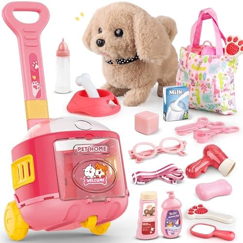 Dog Toys for Kids Girls with Puppy Stroller,Realistic Robot Interactive Stuffed Dog and 16 Pcs Toy Dog Accessories,Puppy Pet Care Pretend Play Set for 3 4 5 6 7 Year Old Toddler Girls Birthday Gifts - Image 1