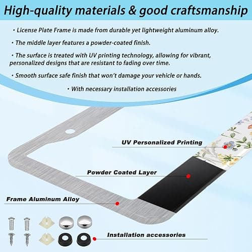 1Pc Wildflowers Too Flower License Plate Frames Cover Holders Aluminum Alloy License Plate Cover with Screw Caps Cover and Screwdriver Set - 2-Hole for Girl Women thumbnail 2