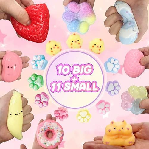 21Pcs Taba Toys Pack - Big Squishy Fidget Stress Relief Squeze Toys Kit, Includ Animals, Strawberry, Paw, Banana, Donut, Hamster, Chick, Cute Squishies Squishys Birthday for Girls Kids thumbnail 2