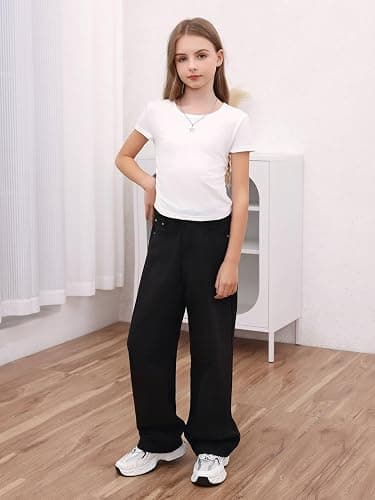 SOLY HUX Girl's Short Sleeve T Shirts 3 Piece Basic Scoop Neck Tees Slim Fit Casual Summer Tops - 8 Years - White Pink Black thumbnail 5