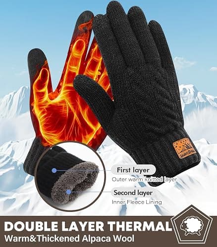 Winter Gloves for Men Women-Warm TouchScreen Cold Weather Gloves,Wool Knit Thermal Adults Gloves for Driving Texting thumbnail 2