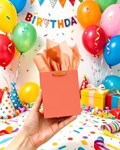 qiqee 10PCS Pink-Orange Mini Gift Bags with Tissue Paper Handles 6.3"x4.7"x2.4" Small Size Present Party Favor Bags（ Tissue Paper ） thumbnail 5