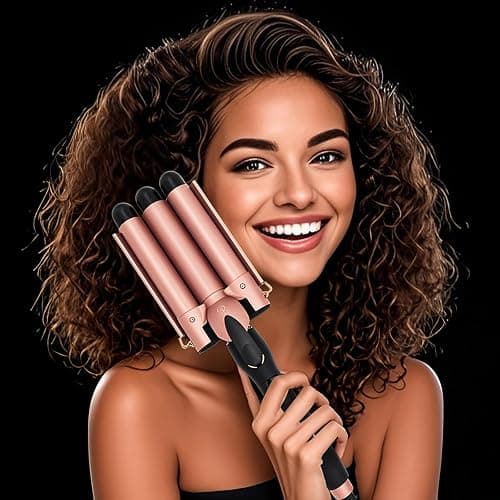Mistcado 3 Barrel Curling Iron, 1 Inch Ceramic Tourmaline Hair Waver Wand with LCD Temperature Display, Fast Heating Foldable Crimpers for Travel Glove Included (Gold) thumbnail 6