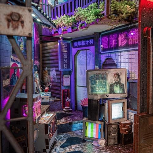 Anavrin Book Nook Kit Kowloon Walled City 2049 DIY 3D Wooden Booknook for Adults, Teens and Book Lovers, Bookshelf Insert Library Decor, Creative Gift for Family, Friends, and Elderly thumbnail 7