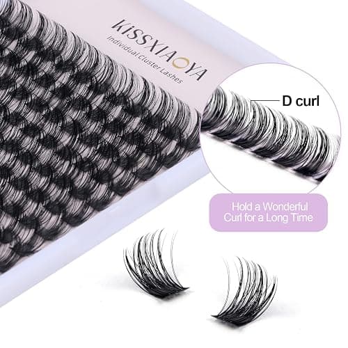 KISSXIAOYA Cluster Lashes Extensions, 144Pcs Individual Cluster Lashes D Curl 14mm, Wide Stem Cluster Eyelashes Soft Natural False Eyelashes Cluster DIY Eyelash Extension At Home (144pcs, 13mm) thumbnail 4