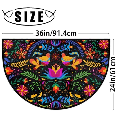GISPOG Mexican Flowers Bird Half Round Door Mat,Indoor Entrance Rug, Semi Circular Area Rug, Kitchen Floor Mats Non Slip Absorbent Doormats,Laundry Room Rug 24"x 36" thumbnail 2