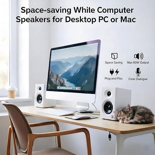 NSY Audio Powered Bluetooth Bookshelf Speakers for Mac/PC Gaming & Music |  Max 60W Active Studio Monitor with Bass & RCA/AUX Input, Wireless Audio for Desktop Computer, Laptop, White Pair thumbnail 4