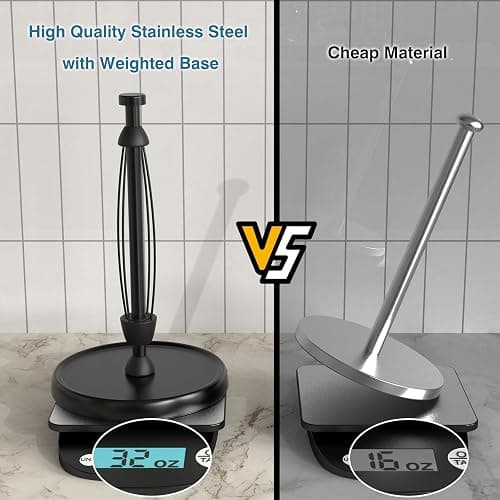 Paper Towel Holder Countertop, One-Handed Tear, Stainless Steel, Weighted Base, Black, Paper Towel Roll Holder Stand with Ratchet Mechanism for Kitchen Bathroom Farmhouse Essentials Decor Accessories thumbnail 7