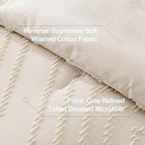 Litanika Full Size Comforter Sets Beige, Lightweight Fluffy Bedding Comforter Sets for Bed, 3 Pieces Cream Bed Set Gift Choice (79x90Inches, 1 Comforter and 2 Pillow Shams) thumbnail 7