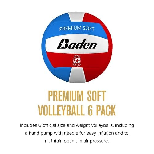 Baden Premium Soft Synthetic Leather Official Size & Weight Outdoor Volleyball 6 Pack with Pump thumbnail 2