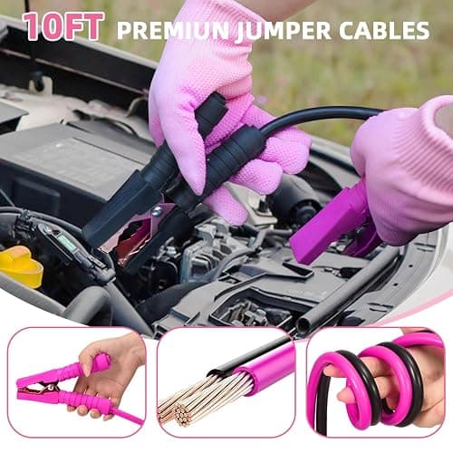 VEIYIE Roadside Emergency Car Kit for Vehicles, Pink Car First Aid Kit Emergency Kit with Jumper Cables, Car Safety Kits, Tow Strap, Tool Kit, Road Trip Assistance for Men, Women, New Driver Gifts thumbnail 2