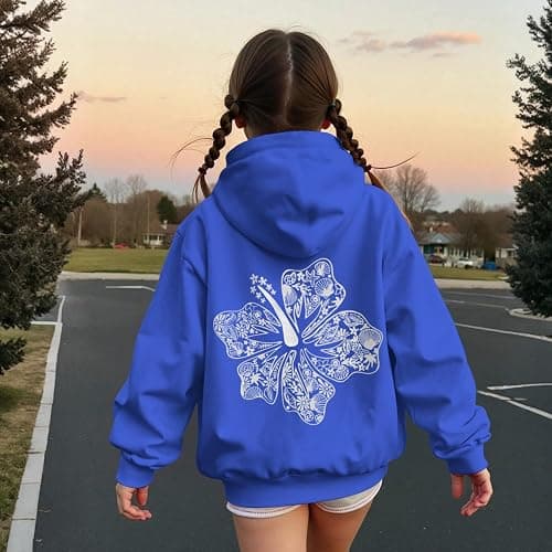 Lubpow Cute Pink Hoodie Kids Girls Aesthetic Preppy Hibiscus Flower Puff Hoodies Kawaii Hawaii Palm Beach Graphic Pullover thumbnail 4