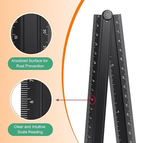 HARFINGTON Folding Straight Ruler 30cm Metric Aluminum Alloy Protractor Foldable Angle Ruler Geometric Measuring Tool with Angle Line for Architects Artists Designers Classroom Office, Black thumbnail 5