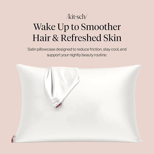 Kitsch Satin Pillowcase with Zipper for Hair & Skin, Softer Than Silk Pillow Cases Standard Size, Wrinkle-Free, Smooth and Cooling Satin Pillow Covers, 19"x26" - Ivory thumbnail 3
