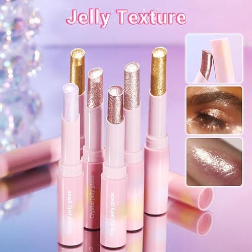 Hegafoo Crystal Hydrating Jelly Stick Eyeshadow Stick, Glitter Makeup Jelly Shimmer Eye Shadow Crayon, Lightweight Eye Brightener Makeup Glitter Eye Shadow (Multicolor, 4 colors) thumbnail 2