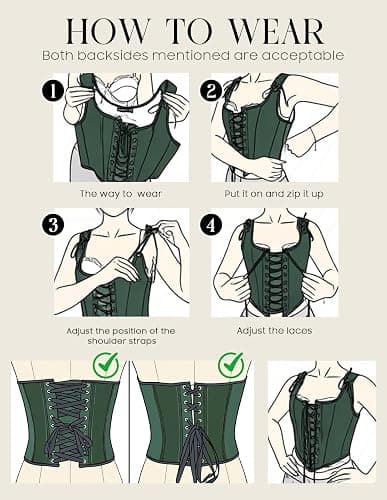 Scarlet Darkness Womens Boned Renaissance Fairy Pirate Underbust Corset Top | Tie-Strap Underbust Corset, Front Lace-Up, Side Zip & 11 Shaping Bones. Non-stretch Fabric for Ren Faire, Parties & Cosplay thumbnail 8
