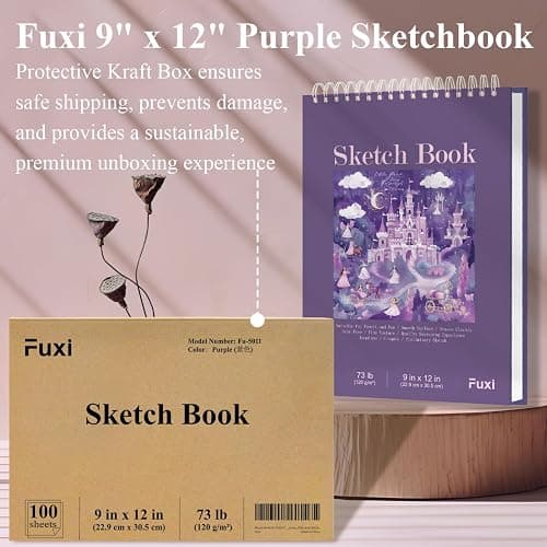 Purple Sketch Book for Women - 9"x12" Girls Sketchbook, 100 Sheets (73lb/120gsm) Drawing Paper for Kids, Art Supplies for Girls Ages 8-12, Beginners, and Adults, Mothers Day Gifts,1-Pack. thumbnail 6