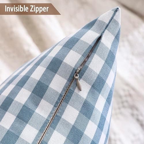 CARRIE HOME Light Blue Farmhouse Buffalo Plaid Pillow Covers 18x18 Set of 2 Patio Outdoor Decor Neutral Checkered Pillow Covers 18 x 18, Blue and White Gingham thumbnail 5