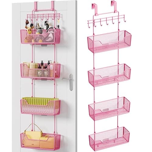 HapiRm Over Door Organizer Storage - Hanging Door Organizer with 4 Metal Large Capacity Baskets and Adjustable Coat Hook for Bathroom Bedroom Kitchen Pantry Closet Cabinet - Image 1