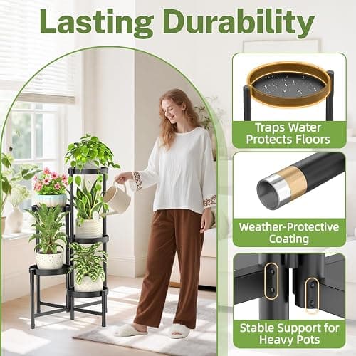 iDavosic.ly Plant Stand Indoor Outdoor, 5 Tier Corner Metal Flower Display Holder Shelf, Easy Assembly Folding Tall Orchid Rack for Patio Balcony Porch Garden Living Room House, Black thumbnail 5