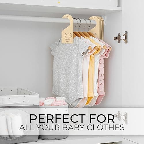 Beautiful Wooden Baby Closet Dividers Set of 7 - Double-Sided Organizer for Newborn to 24 Months Size Clothes - Adorable Nursery Decor Hanger Dividers Easily Organize Your Little Girls or Boys Room thumbnail 7